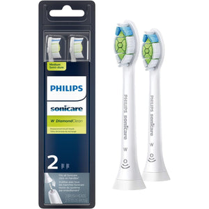 Philips Sonicare Genuine W DiamondClean Replacement Toothbrush Heads, 2 Brush Heads, White, HX6062/65