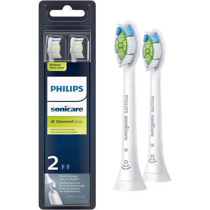 Philips Sonicare Genuine W DiamondClean Replacement Toothbrush Heads, 2 Brush Heads, White, HX6062/65