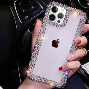 Bonitec Compatible with iPhone 13 Pro Max Case for Women Girls 3D Glitter Sparkle Bling Case Luxury Shiny Cute Crystal Charms Rhinestone Diamond Bumper Clear Protective Cases Cover Clear