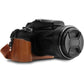 MegaGear Leather Camera Half Case & Strap Compatible with Nikon COOLPIX P1000, Ever Ready - Black