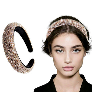 Rhinestone Crystal Diamond Headbands for Women Fashionable Handmade Wide Hair Hoops Beaded Bling HairBand Hair Accessories