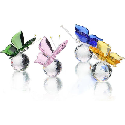 H&D HYALINE & DORA Pink Crystal Flying Butterfly with Crystal Ball Base Figurine Collection Cut Glass Ornament Statue Animal Collectible