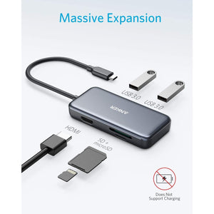 Anker USB C Hub, 5-in-1 USB C Power Adapter, with 4K HDMI, SD and microSD Card Reader, 2 USB 3.0 Ports, for MacBook Pro, iPad Pro, Pixelbook, XPS, and More
