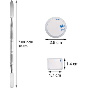 Sumind 101 Pack Metal Stickers for Eyeshadow Palette Set, Includes 1 Makeup Depotting Tool, 50 Pieces Square Adhesive Empty Metal Stickers and 50 Pieces Round Makeup Colorful Palette Sticker