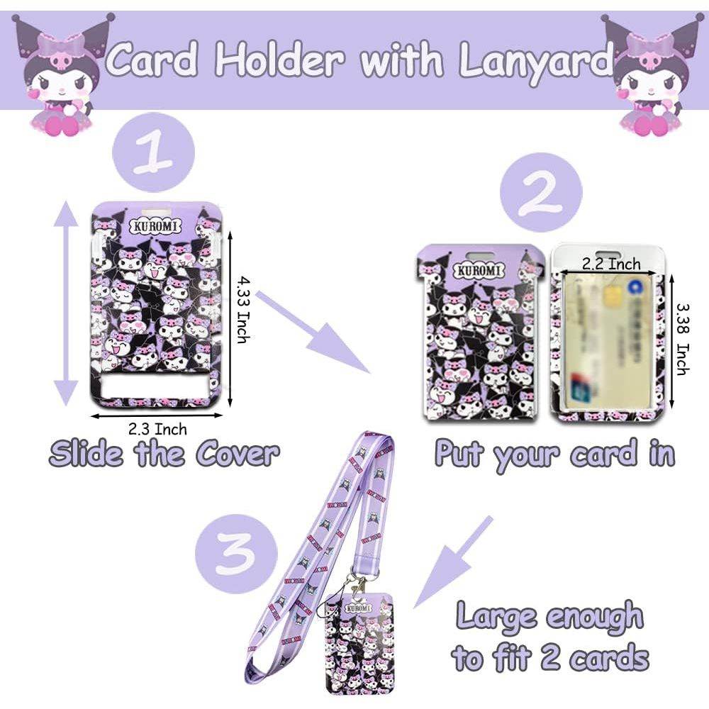 Cartoon Kawaii Set Including Bookmarks Pens Card Holders with Lanyard Sticky Note Ruler Stickers Button Badges Keychain - My Store