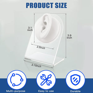 Cindeer 2 Pcs Flexible Silicone Ear Model Reused Soft Mold Fake Ear for Earrings Jewelry Display for Piercing Practice with Acrylic Stand(White)