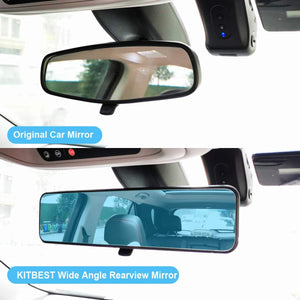 Kitbest Universal 11.4 Inch Clip On Rearview Mirror, Anti Glare Blue Tint Wide Angle Panoramic Car Rear View Mirror