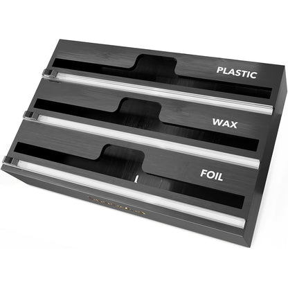 SpaceAid WrapNeat 3 in 1 Wrap Organizer with Cutter and Labels, Plastic Wrap, Aluminum Foil and Wax Bamboo Dispenser for Kitchen Storage Organization Holder for 12" Roll (Natural)