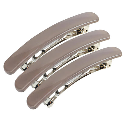 3 Pack Shiny Face Elegant Arched Triple Clipping French Barrettes Bow Tortoise Plastic Cover and Metal Clasp Style Bun Ponytail Clips for Thick Hair Chignon Hair Ornament (2.6" Black 2 Pack)