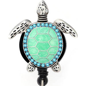 Aquamarine Enamel Sea Turtle Retractable ID Badge Reel,Name Card Holder for Nurse - My Store