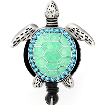 Aquamarine Enamel Sea Turtle Retractable ID Badge Reel,Name Card Holder for Nurse - My Store