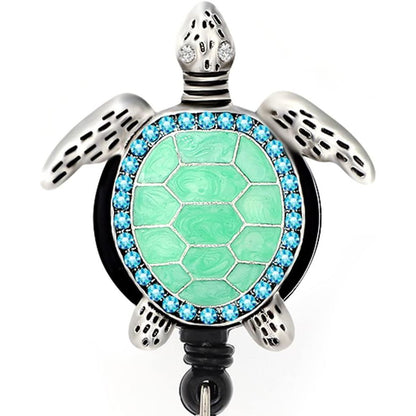 Aquamarine Enamel Sea Turtle Retractable ID Badge Reel,Name Card Holder for Nurse