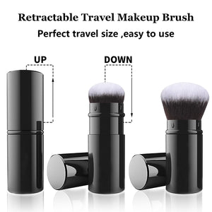 Falliny Retractable Kabuki Makeup Brush, Travel Face Blush Brush, Portable Powder Foundation Sunscreen Brush with Cover for Blush, Bronzer, Buffing, Highlighter Flawless Powder Cosmetics