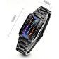Men's Creative Binary Matrix Blue LED Digital Waterproof Watch Stainless Steel Military Silver Watches