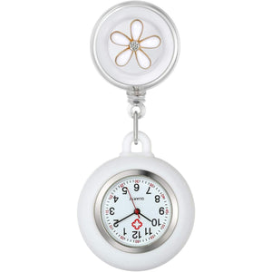 Avaner Retractable Nurse Watches Clip-on Hanging Fob Watches Cute Flower Pattern Lapel Watches for Nurses Doctors with Silicone Cover