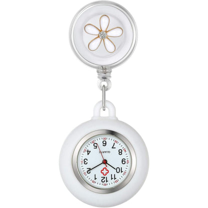 Avaner Retractable Nurse Watches Clip-on Hanging Fob Watches Cute Flower Pattern Lapel Watches for Nurses Doctors with Silicone Cover