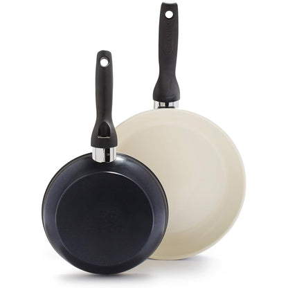 GreenPan Rio 8" and 10" Frying Pan Skillet Set, PFAS-Free, Healthy Ceramic Nonstick Cookware, Stay-Cool Bakelite Handles, Dishwasher Safe, Easy Clean, Durable Performance, Black