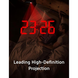 GOLOZA Projection Alarm Clock, Digital Clock with Modern Curved Design 180° Rotatable Projector, 3-Level Brightness Dimmer, Clear Red LED Display, Progressive Volume, 9mins Snooze,12/24H, for Bedroom