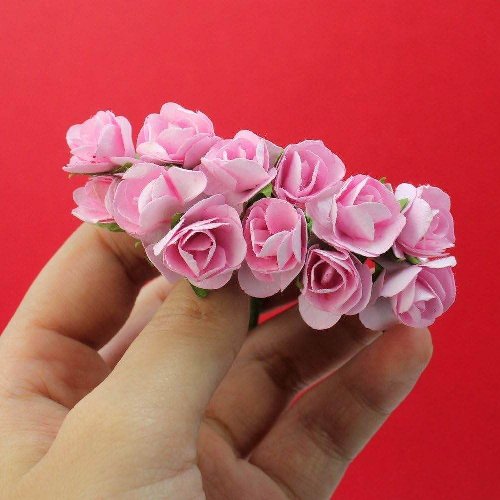 144pc Beautiful Artificial Paper Rose Flower Wedding Card Embellishment, Pink - My Store