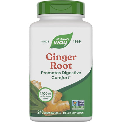 Nature's Way Ginger Root, Traditional Digestive Support*, 1110 mg Per Serving, Non-GMO Project Verified, 240 Capsules