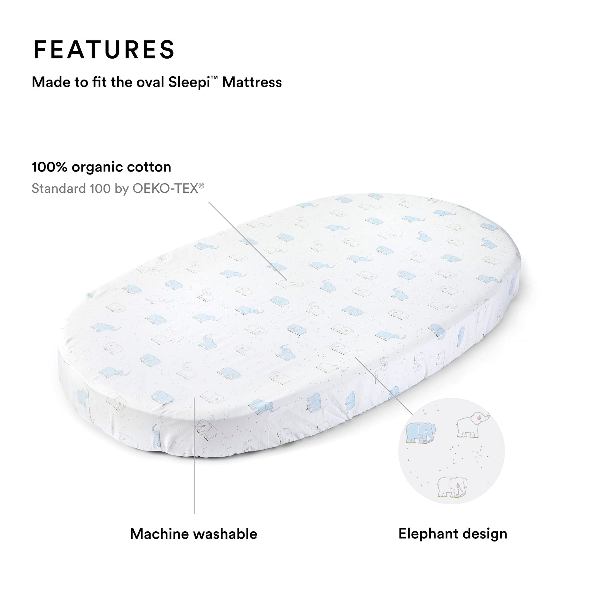 Buy now Stokke Sleepi Fitted Sheet by Pehr V2, Elephant - Not Compatible with Sleepi Bed Mattress Made After August 2022-100% Cotton at indiglob india