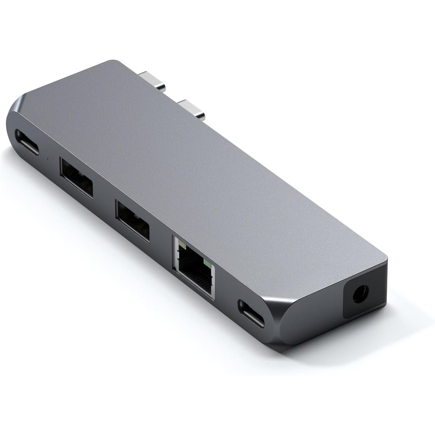Satechi USB C Hub Multiport Adapter Pro Hub Mini, USBC Dongle with USB4 Port, USB-C Data, 2 USB-A Data, Ethernet, Audio Jack, for MacBook Pro/Air M1 M2 M3 - Space Gray