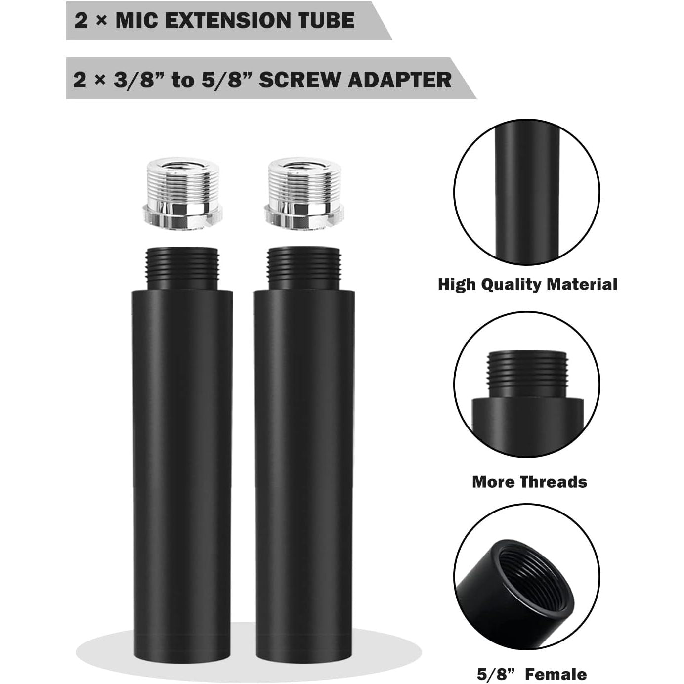 Buy now Mic Stand Extension Tube, 5/8" Female to 5/8" Male Microphone Extension Pipe Microphone Stand Extender with 2 Screw Aadpters for Desk Boom Arm Stands, 2Pcs at indiglob india