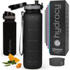 Hydracy Water Bottle with Time Marker -Large BPA Free Water Bottle & No Sweat Sleeve -Leak Proof Gym Bottle with Fruit Infuser Strainer & Times to Drink -Ideal for Fitness Sports & Outdoors - Space Grey