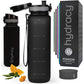 Hydracy Water Bottle with Time Marker -Large BPA Free Water Bottle & No Sweat Sleeve -Leak Proof Gym Bottle with Fruit Infuser Strainer & Times to Drink -Ideal for Fitness Sports & Outdoors