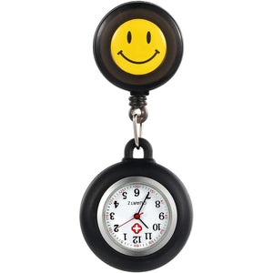 Lancardo Retractable Nurse Watches with Second Hand Clip-on Hanging Lapel Silicone Jelly Fob Pocket Watch Cute Cartoon Smile Round Face Arabic Markers for Doctor Nurses Women and Men