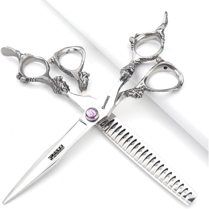 7" 7.5" 8"9" Professional Hairdressing Scissors Barber Salon Hair Cutting Dragon Shears (Large). (7 inch—A)