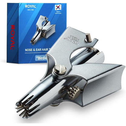 ROYAL [Made in Korea] Nose Hair Trimmer for Men Set, Birdie Set, with Nail Clippers and Tweezers, Manual, Battery-Free, Waterproof, Painless with Twelve Dual-Edged Blades, Patented Mechanism RET-4