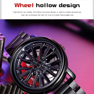 GORBEN Men's Creative 3D Car Wheel Rotating Wrist Watch