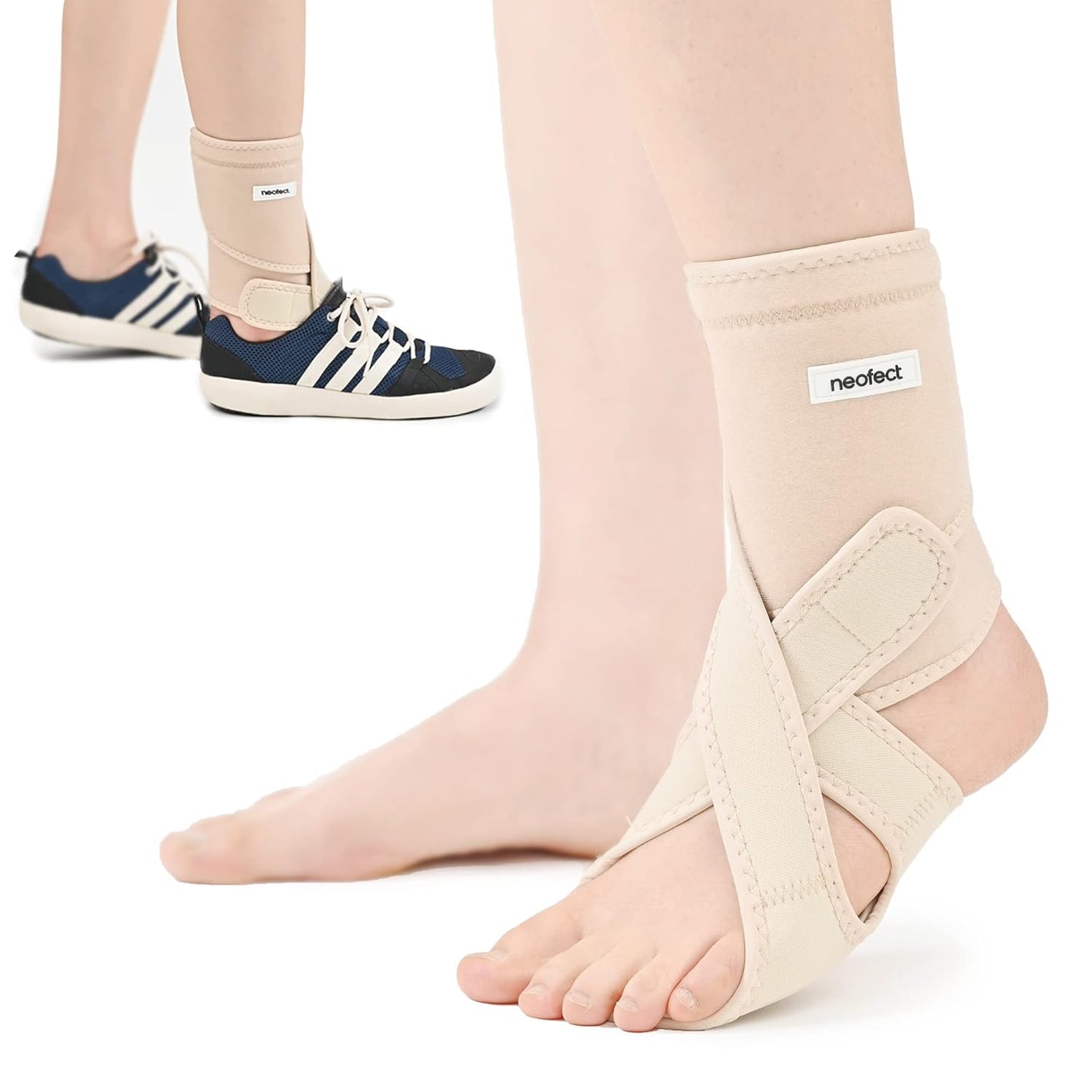 NEOFECT Drop Foot Brace Beige Right AFO Foot Drop Brace for Walking, Drop Foot Brace with Shoes, Stroke Recovery Equipment, Foot Drop Brace for Sleeping, Adjustable Ankle Brace (Right)