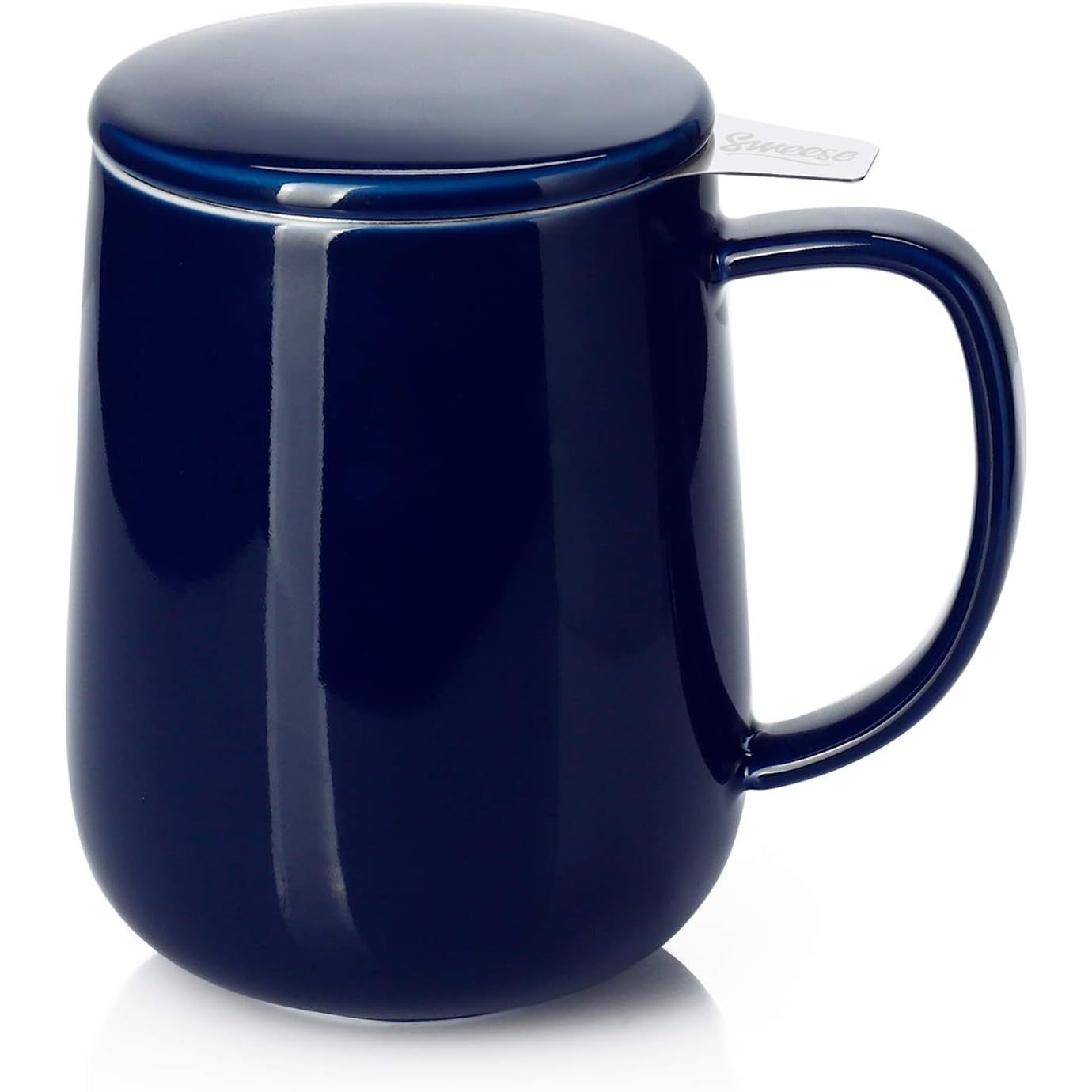 Sweese 20oz Porcelain Teacup with Infuser and Lid, Large Tea Mug for Loose Tea - Microwave and Dishwasher Safe, Insulated, Modern Design for Tea Lovers