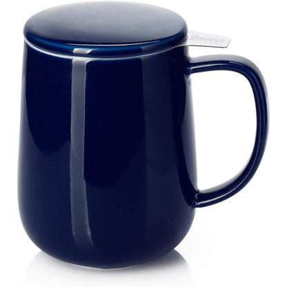 Sweese 20oz Porcelain Teacup with Infuser and Lid, Large Tea Mug for Loose Tea - Microwave and Dishwasher Safe, Insulated, Modern Design for Tea Lovers