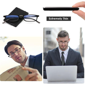 SKYOAK Evolved Folding Reading Glasses For Women Men Blue Light Blocking Anti UV Eyestrain Foldable Portable Compact Readers with Flat Hard Case Pocket Computer glasses 1.5 BLACK