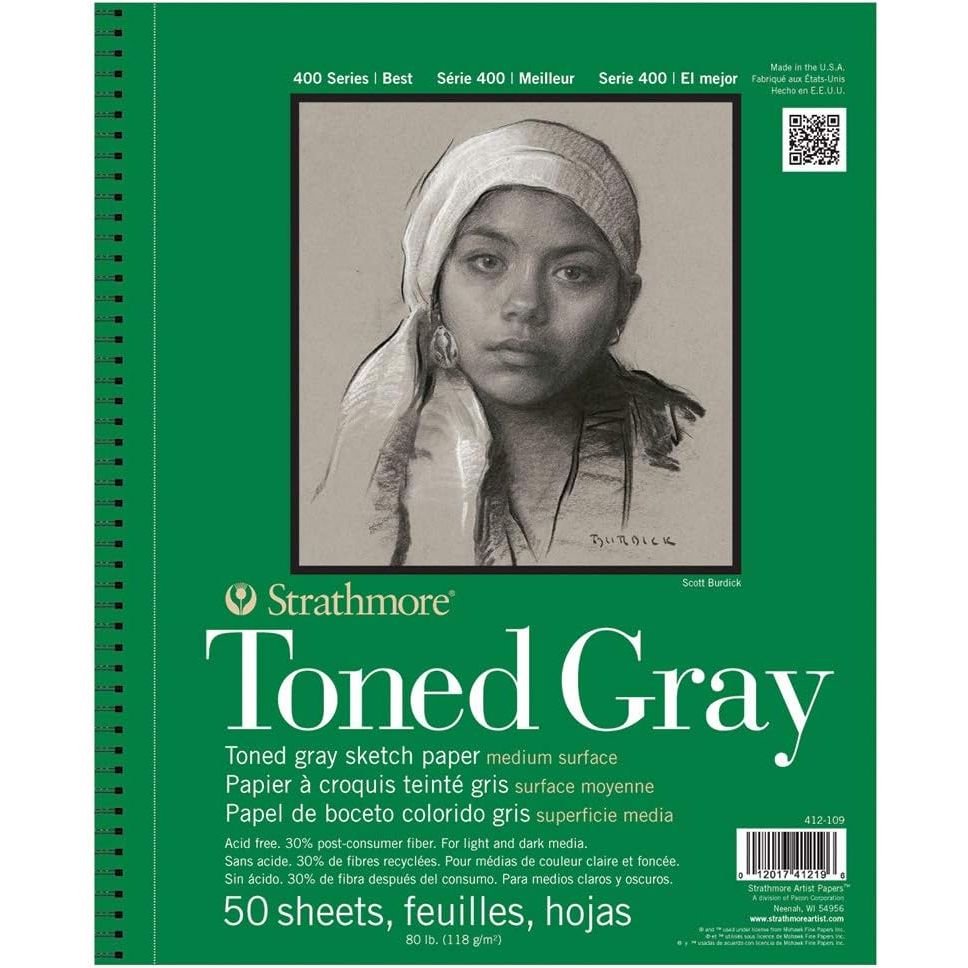 Strathmore 400 Series Sketch Pad, Toned Gray, 5.5x8.5 inch, 50 Sheets - Artist Sketchbook for Drawing, Illustration, Art Class Students
