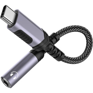 iMangoo USB C to 3.5mm Audio Headphones Adapter for Samsung Galaxy S25 S24 S23 S22 Plus Note 20 Ultra, DAC Type C to Aux Earphones Dongle for iPhone 17 Air 16 16e 15 Pro Max for Google Pixel 10 Grey