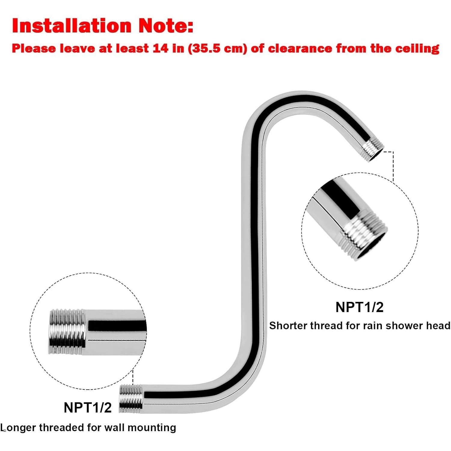 Buy now NearMoon S Shaped Shower Head Riser Arm, Shower Extender Arm with Flange, Standard 1/2" Connection- Bathroom Accessory, 10 Inch (1 Pack, Chrome) at indiglob india