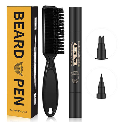 Beard Pen Beard Pencil Filler for Men 1 Day Beard Color With Beard Brush Kit Male Mustache Repair Shaping Beard Define Pen Effective Enhance Beard （Black）