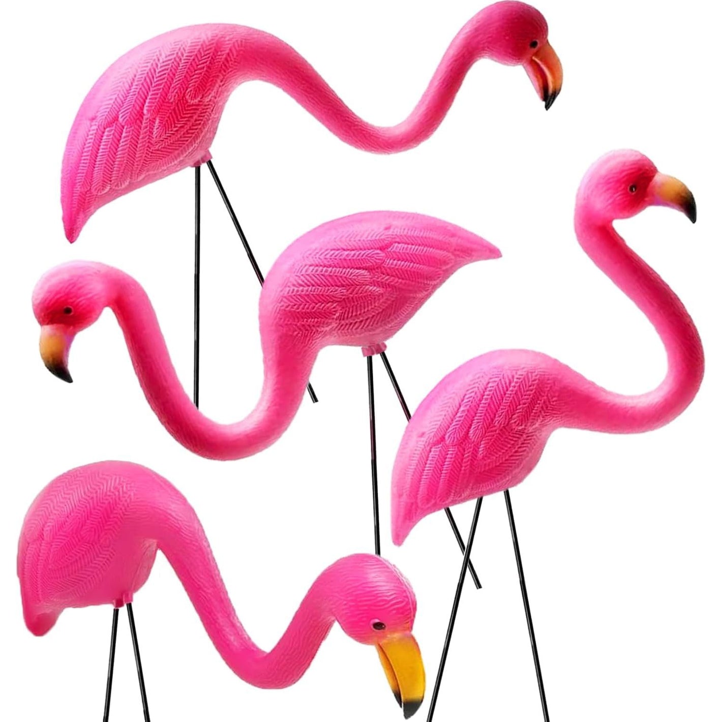 GIFTEXPRESS Pink Flamingos Yard Decorations - 4 Pack Small 14" Tall Plastic Flamingo Statue w/Metal Stakes - Lawn Ornaments & Garden Decor for Outdoor Parties