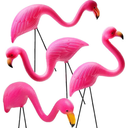 GIFTEXPRESS Pink Flamingos Yard Decorations - 4 Pack Small 14" Tall Plastic Flamingo Statue w/Metal Stakes - Lawn Ornaments & Garden Decor for Outdoor Parties