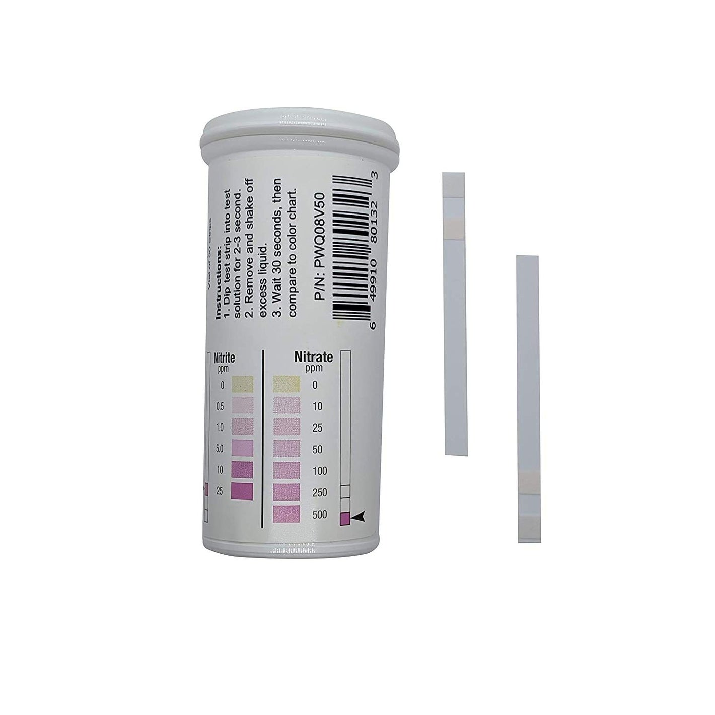 Nitrite 0-25 ppm, Nitrate 0-500 ppm Two Pad Test Strip [Vial of 50 Strips]