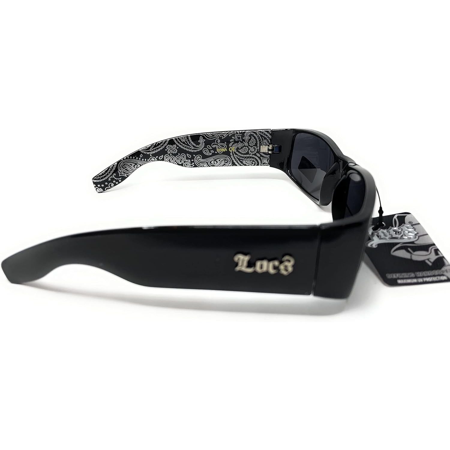 Buy now Locs Mens Hardcore Wrap Around Sunglasses with Bandana Print Inside, Black - Black Inside, Medium at indiglob india