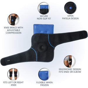ComfiLife Knee Ice Pack with Wrap Reusable Hot & Cold Therapy Gel Pack Adjustable Compression Support for Injuries, Pain, Surgery, Arthritis, Meniscus and More
