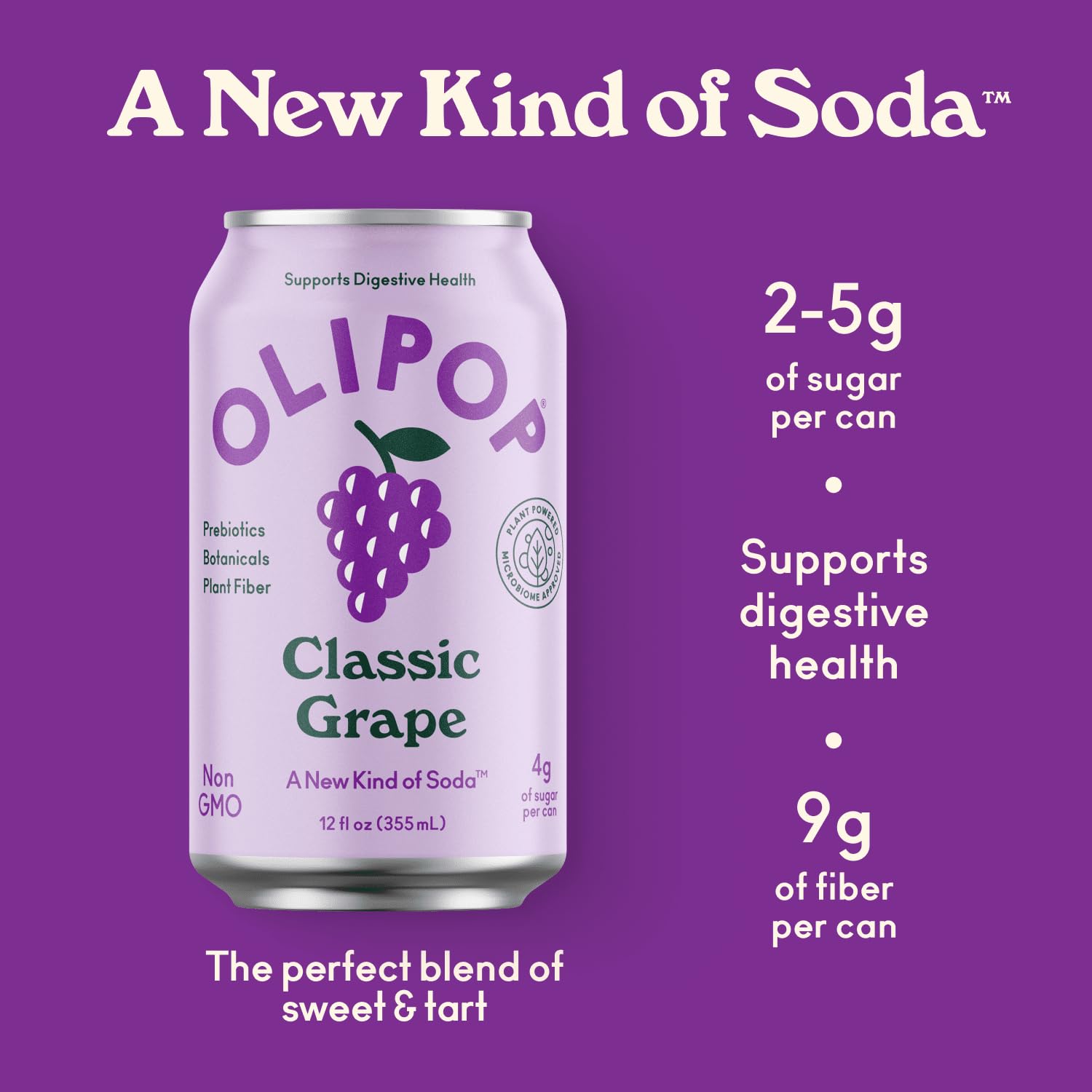 Buy now OLIPOP - Classic Grape Sparkling Tonic, Healthy Soda, Prebiotic Soft Drink, Aids Digestive Health & Immune Health, High in Plant Fiber, Caffeine Free, Low Calorie, Low Sugar 12 oz at indiglob india