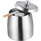 Ash tray Outdoors Indoors,Large Ashtray with Lid for Cigarettes Outside Patio Indoor,Modern Tabletop Smokeless Windproof Ashtrays for Home Office Patio Balcony-Silver