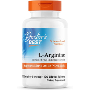 Doctor's Best Sustained Plus Immediate Release L-Arginine, Non-GMO, Vegan, Gluten & Soy Free, 500 mg, Tablet, 120 Count
