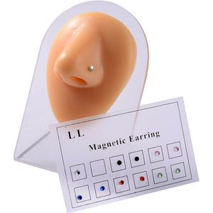 12pcs Crystal Magnetic Stud Earring Magnet Ear Lip Stud Non Piercing, Women Men Steel Crystal Fake Lip Ring Clip Nose Ring Fake Cheater Jewelry Gift - My Store